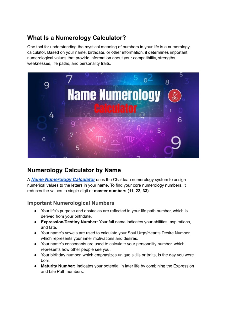 what is a numerology calculator