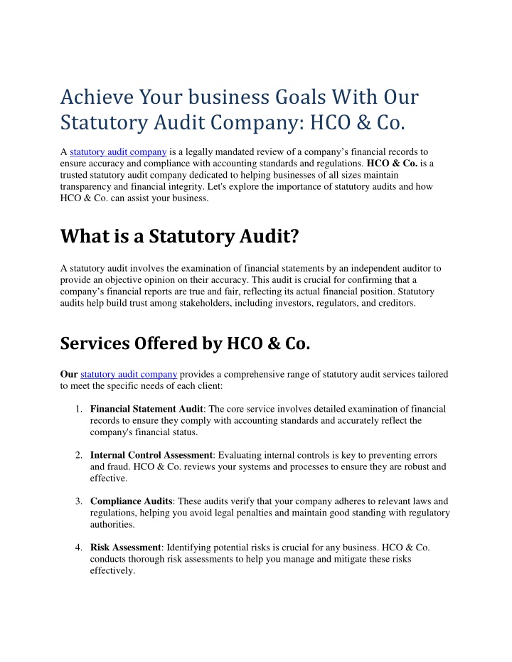 achieve your business goals with our statutory