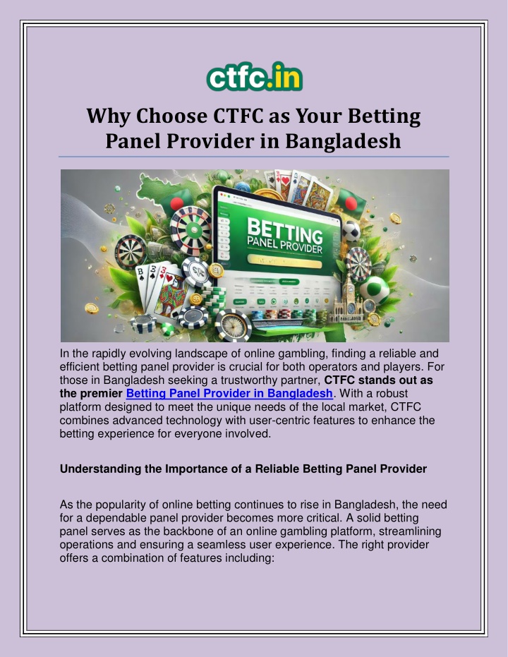 why choose ctfc as your betting panel provider