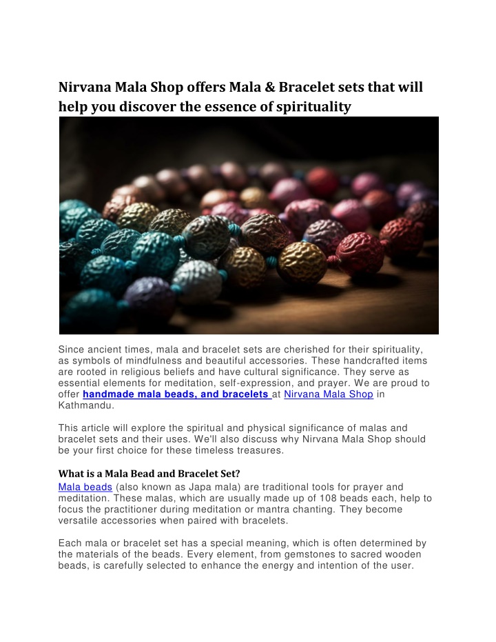 nirvana mala shop offers mala bracelet sets that