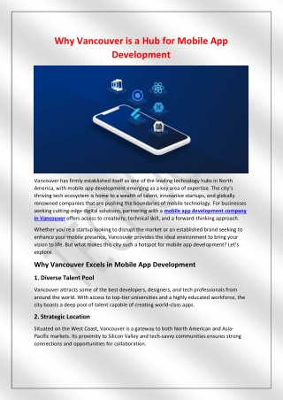 why vancouver is a hub for mobile app development