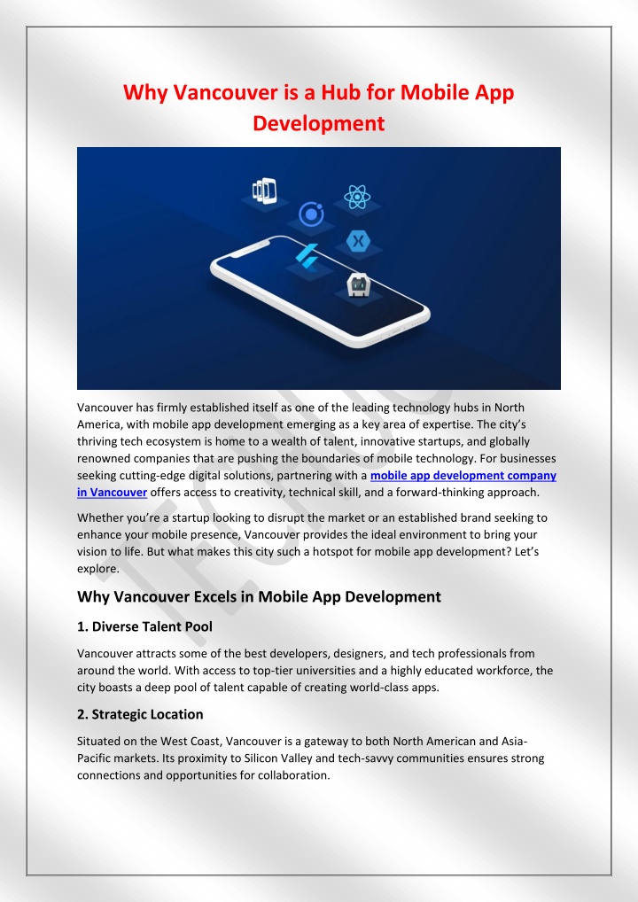 why vancouver is a hub for mobile app development