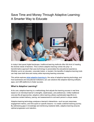 save time and money through adaptive learning
