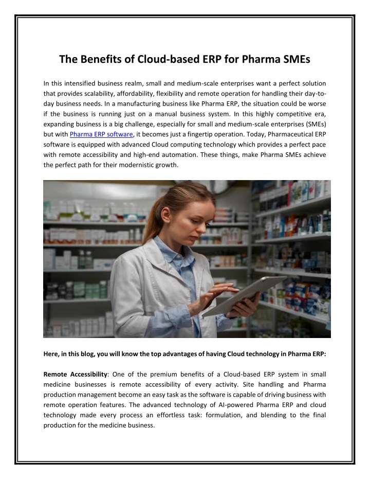 the benefits of cloud based erp for pharma smes