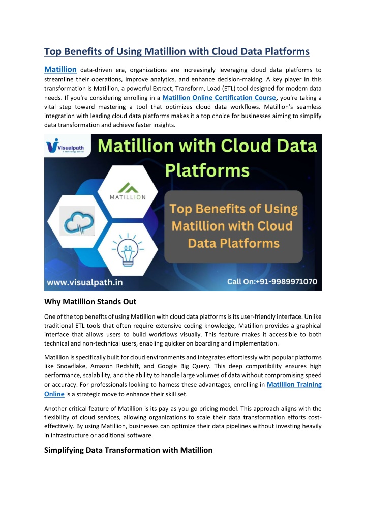 top benefits of using matillion with cloud data