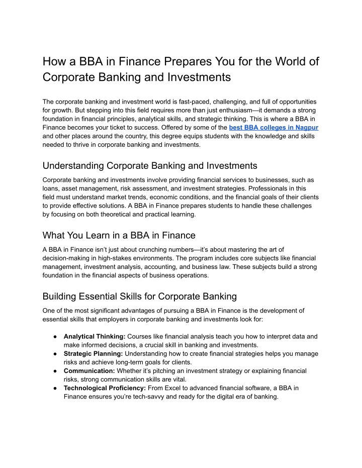 how a bba in finance prepares you for the world