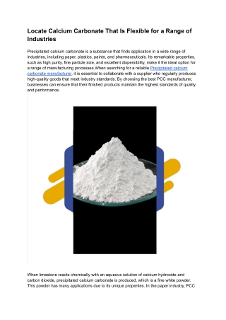 Precipitated calcium carbonate manufacturer