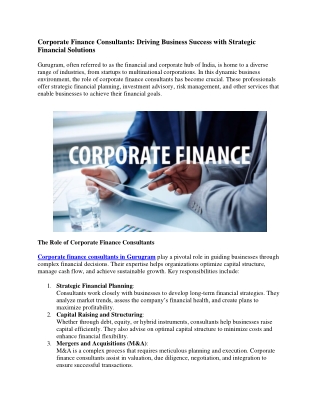 Corporate Finance Consultants: Driving Business Success with Strategic Financial