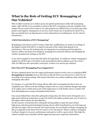 What Is the Role of Getting ECU Remapping of Our Vehicles