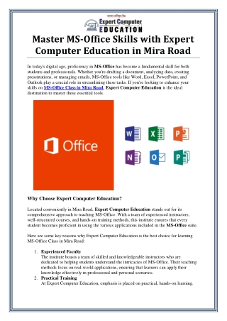 MS-Office Class in Mira Road by Expert Computer Education