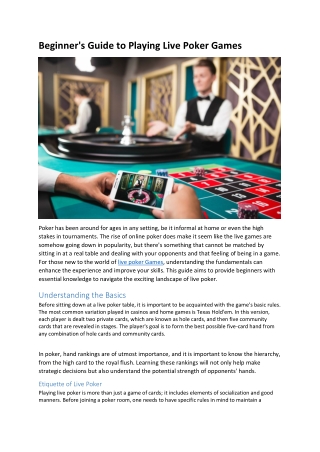 beginner s guide to playing live poker games