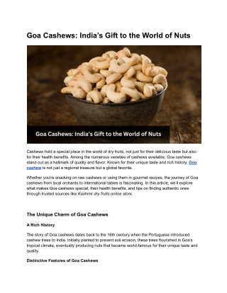 Goa Cashew: India’s Gift to the World of Nuts