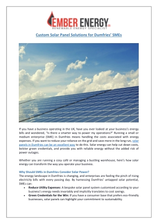 Solar Panels in Dumfries | Custom Solutions for SMEs | Ember Energy