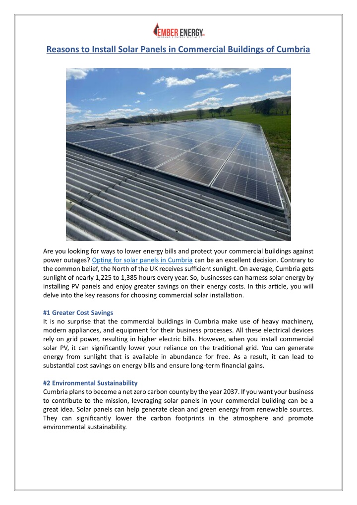 reasons to install solar panels in commercial