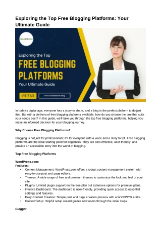 Exploring the Top Free Blogging Platforms: Your Ultimate Guide