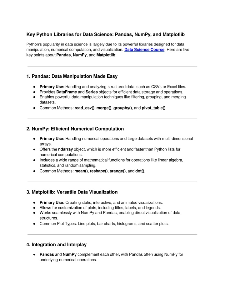 key python libraries for data science pandas