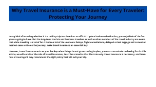 Why Travel Insurance is a Must-Have for Every Traveler Protecting Your Journey