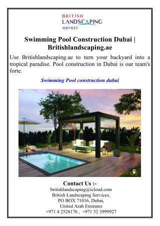 Swimming Pool Construction Dubai | Britishlandscaping.ae