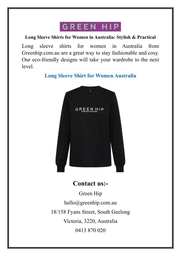 long sleeve shirts for women in australia stylish