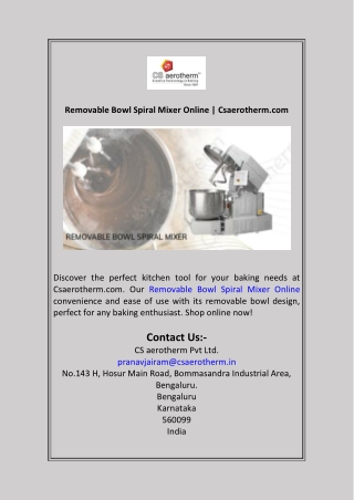 Removable Bowl Spiral Mixer Online  Csaerotherm.com