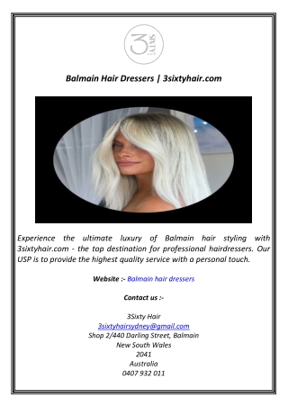 Balmain Hair Dressers  3sixtyhair.com