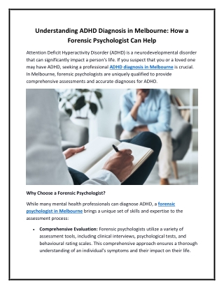 Understanding ADHD Diagnosis in Melbourne How a Forensic Psychologist Can Help