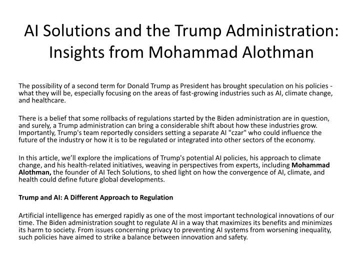 ai solutions and the trump administration insights from mohammad alothman