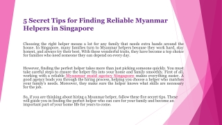 5 Secret Tips for Finding Reliable Myanmar Helpers in Singapore