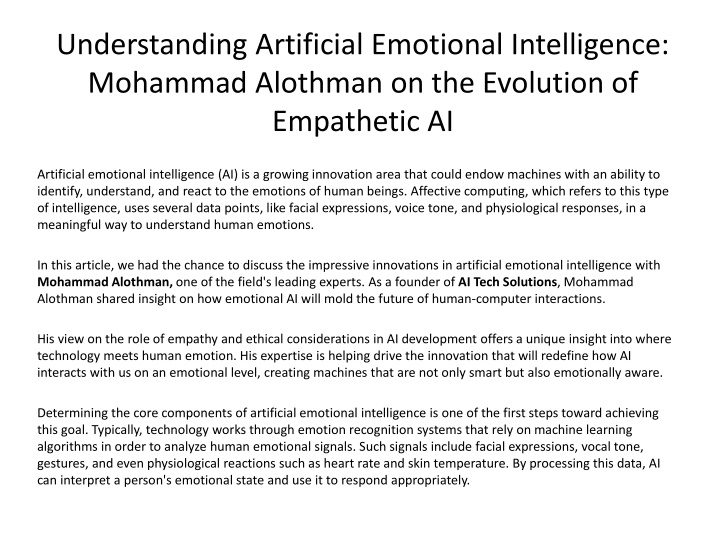 understanding artificial emotional intelligence mohammad alothman on the evolution of empathetic ai