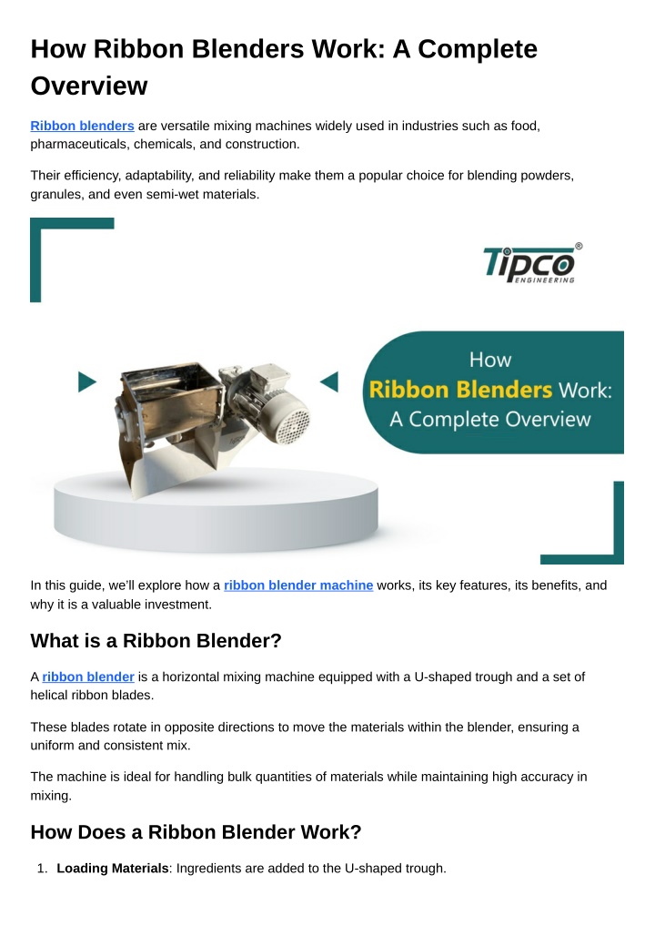 how ribbon blenders work a complete overview