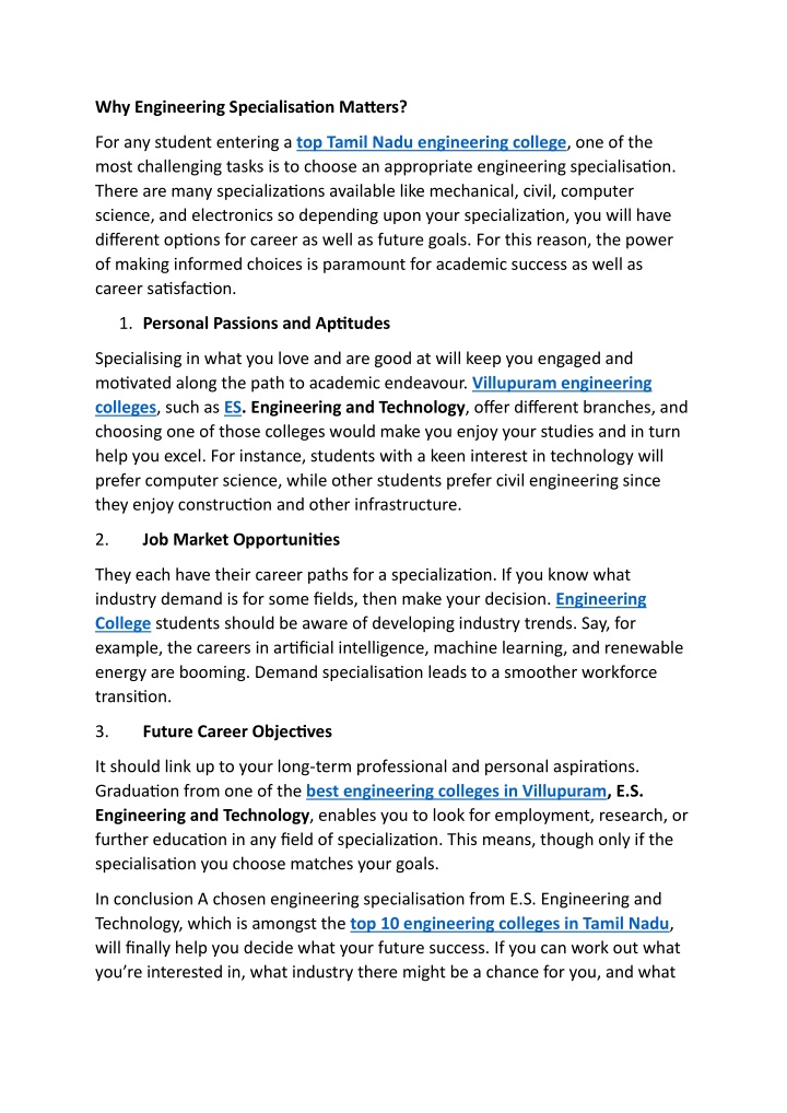 why engineering specialisation matters