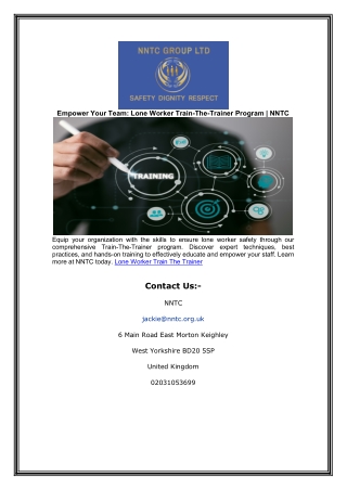 Empower Your Team: Lone Worker Train-The-Trainer Program | NNTC