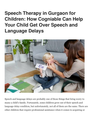 Speech Therapy in Gurgaon for Children How Cogniable Can Help Your Child Get Over Speech and Language Delays