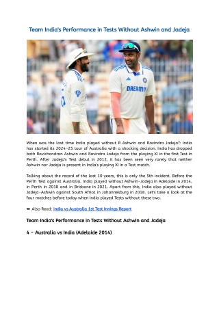 team india s performance in tests without ashwin