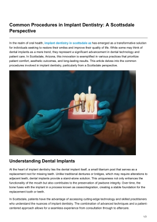 Common Procedures in Implant Dentistry A Scottsdale Perspective