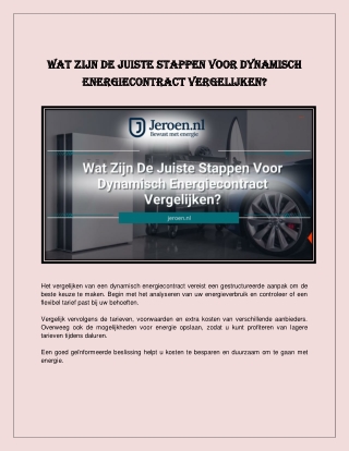 Wat Zijn De Juiste Stappen Voor Dynamisch Energiecontract Vergelijken?