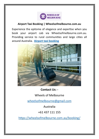 Airport Taxi Booking | Wheelsofmelbourne.com.au