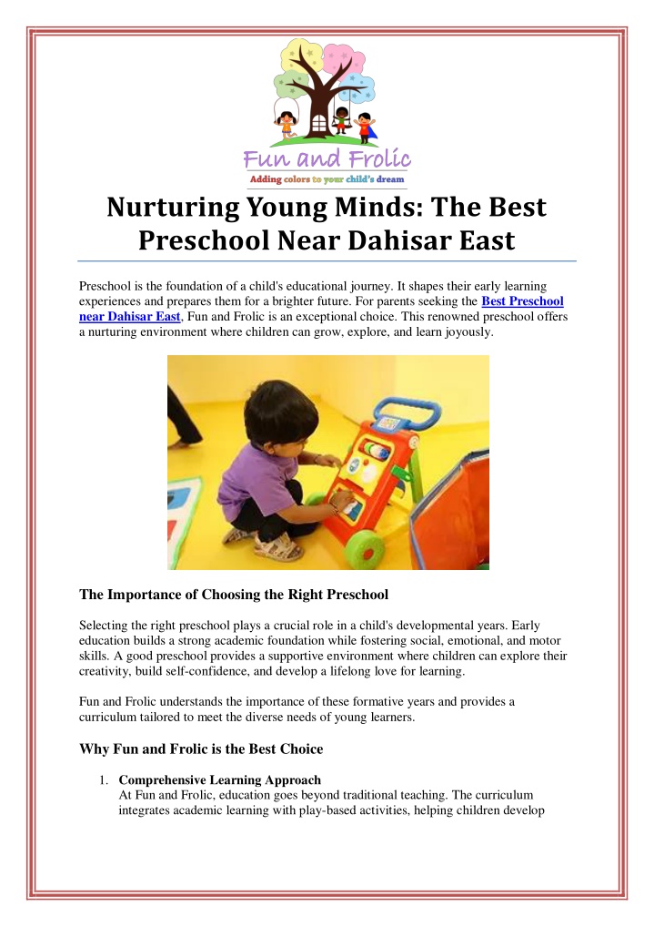 nurturing young minds the best preschool near