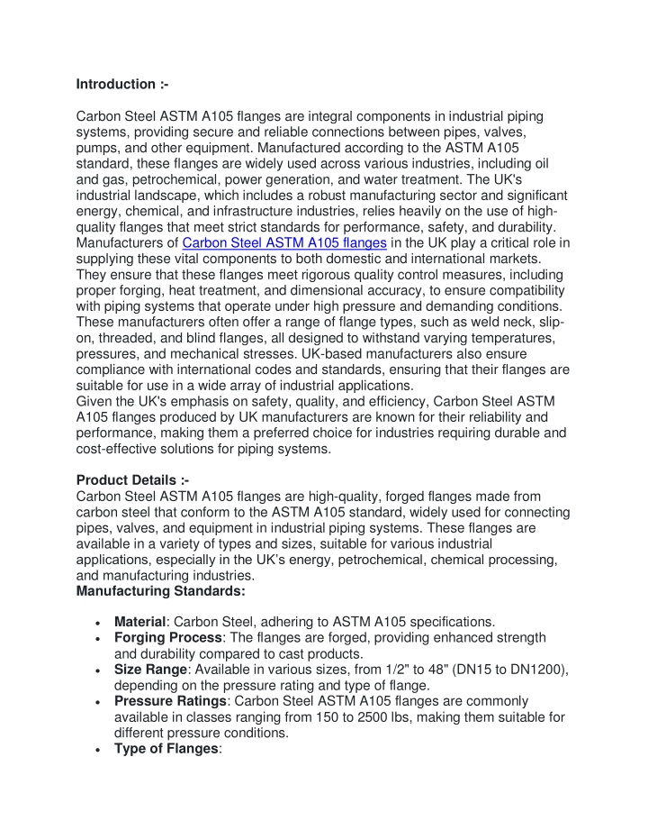 introduction carbon steel astm a105 flanges