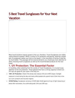 5 Best Travel Sunglasses for Your Next Vacation