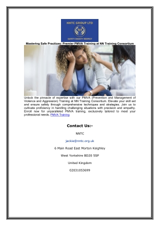 Mastering Safe Practices: Premier PMVA Training at NN Training Consortium