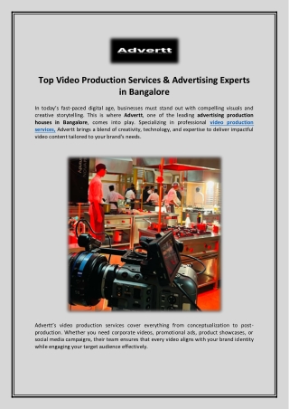 Top Video Production Services & Advertising Experts in Bangalore