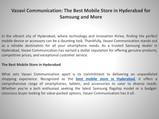 Vasavi Communication The Best Mobile Store in Hyderabad for Samsung and More