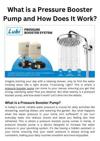 What is a Pressure Booster Pump and How Does It Work