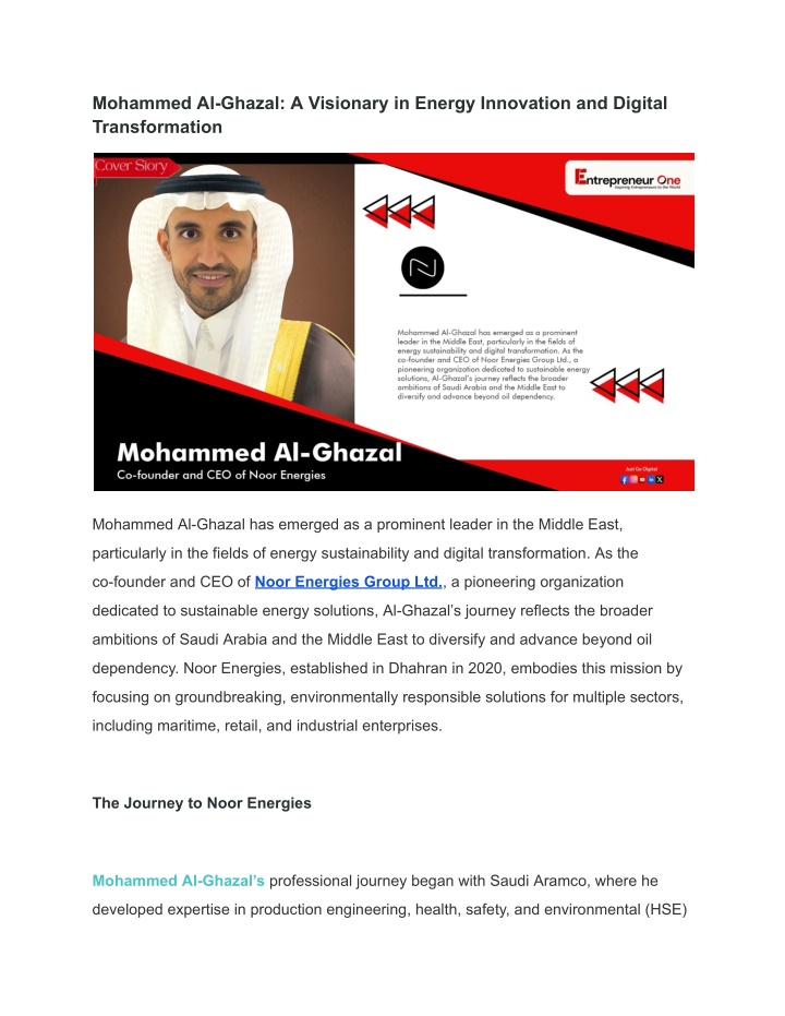 mohammed al ghazal a visionary in energy