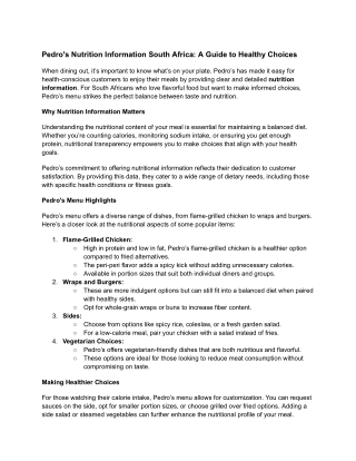 Pedro's Nutrition Information South Africa_ A Guide to Healthy Choices