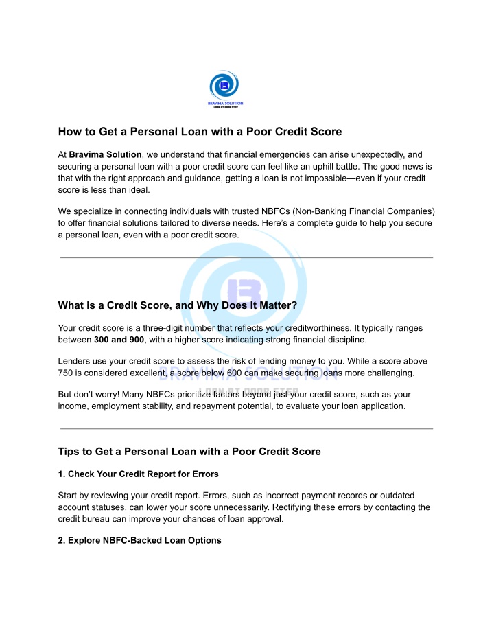 how to get a personal loan with a poor credit