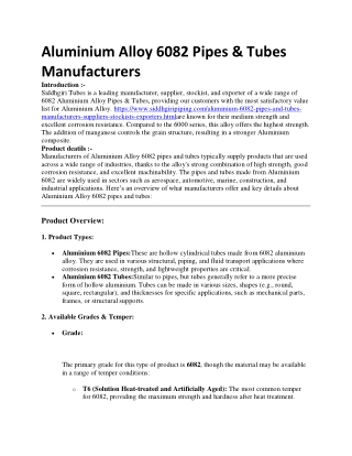 A Aluminium Alloy 6082 Pipes & Tubes Manufacturers