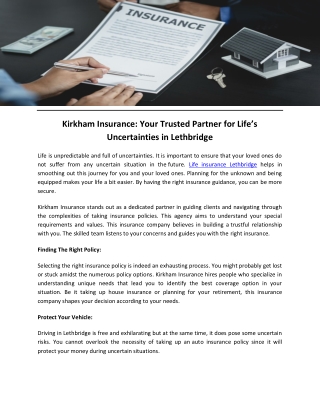 Kirkham Insurance Your Trusted Partner for Life’s Uncertainties in Lethbridge