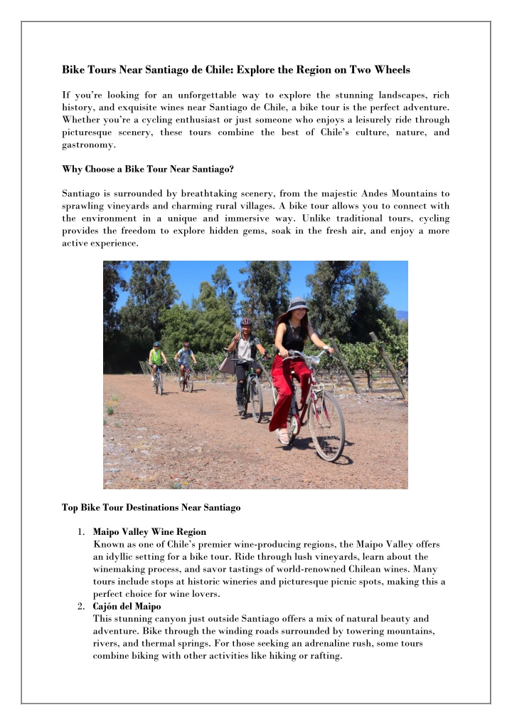 bike tours near santiago de chile explore